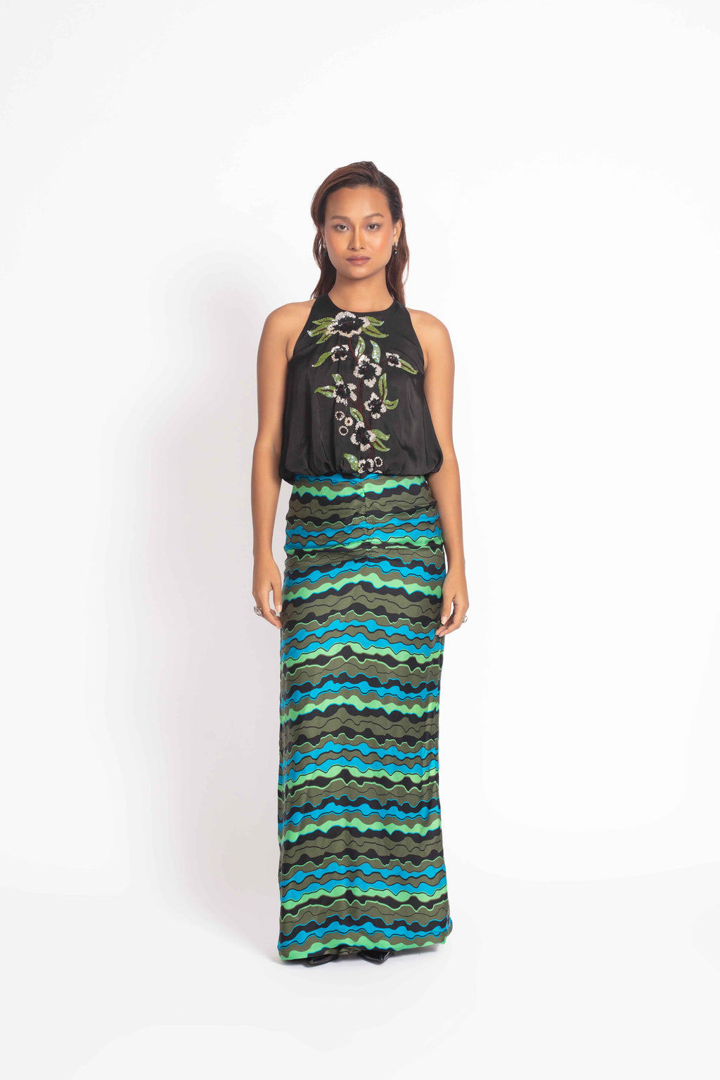 Noa Embroidered Halter Gown
